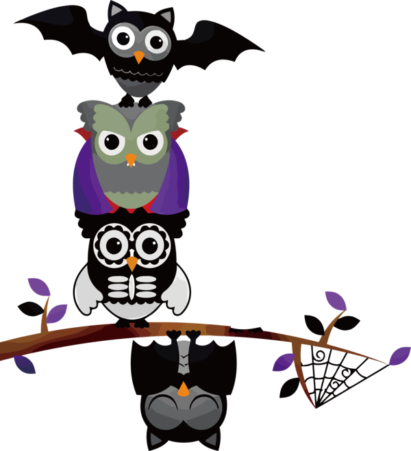 Transparent Halloween Owls Cartoon Little Owl for Black Cats for Halloween