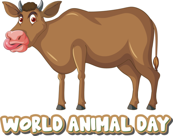Transparent World Animal Day Brown Swiss cattle Cartoon Drawing for Animal Day for World Animal Day